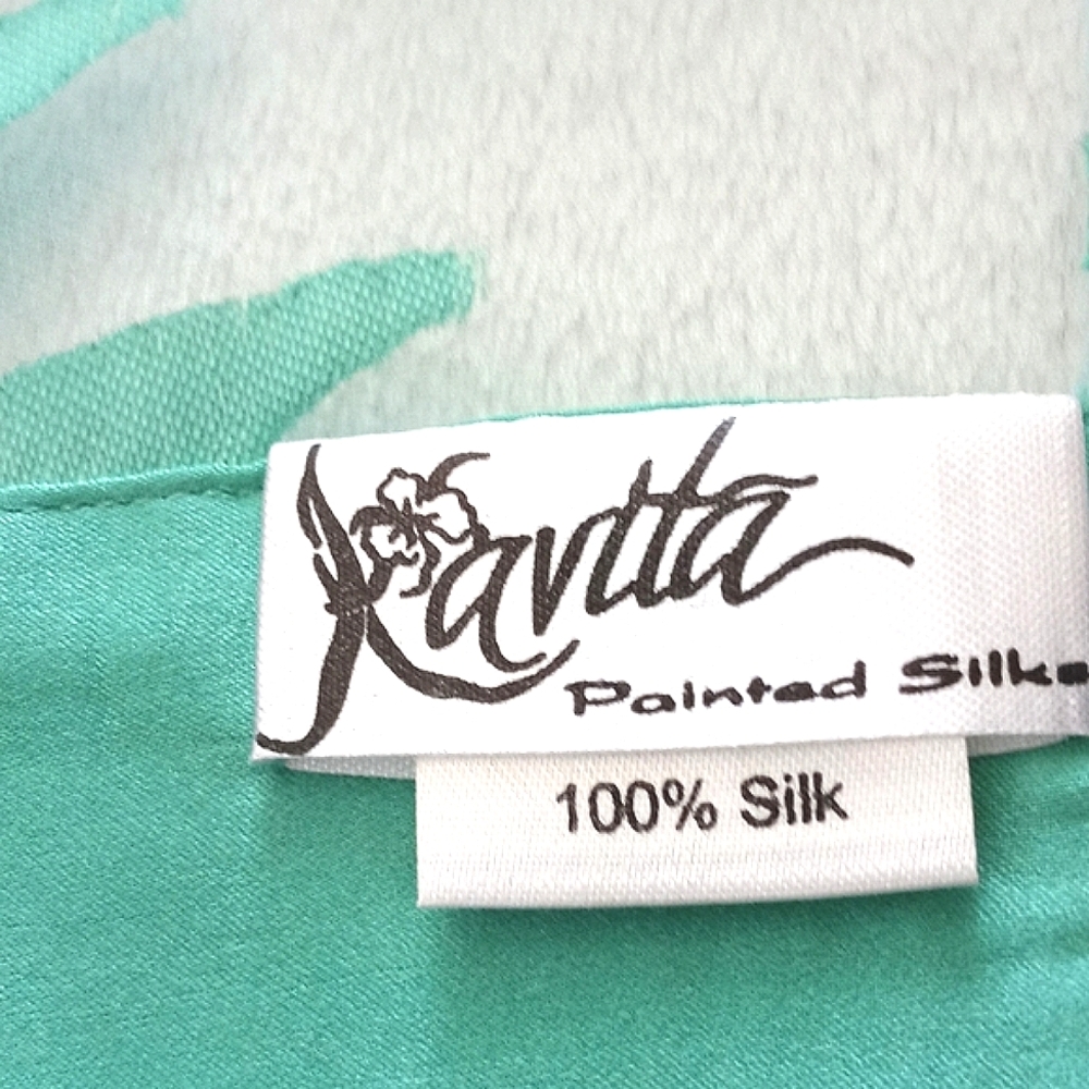 Kavita 100% Silk Aqua Painted Long Scarf In Teal, Sky Blue & Earth Tone Browns - Picture 8 of 15